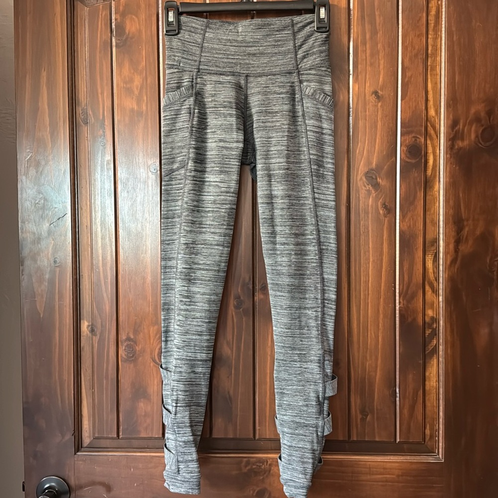 Athleta grey Heather leggings with cross back detail